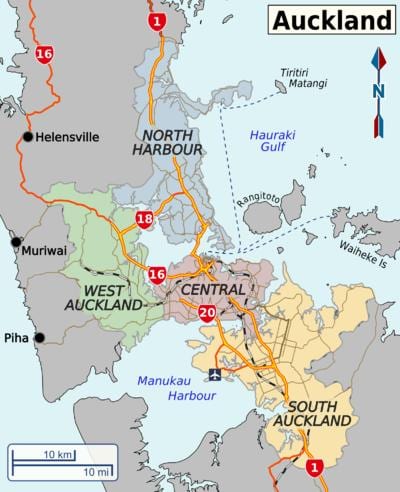 εμφάνιση χάρτη Auckland περιοχές