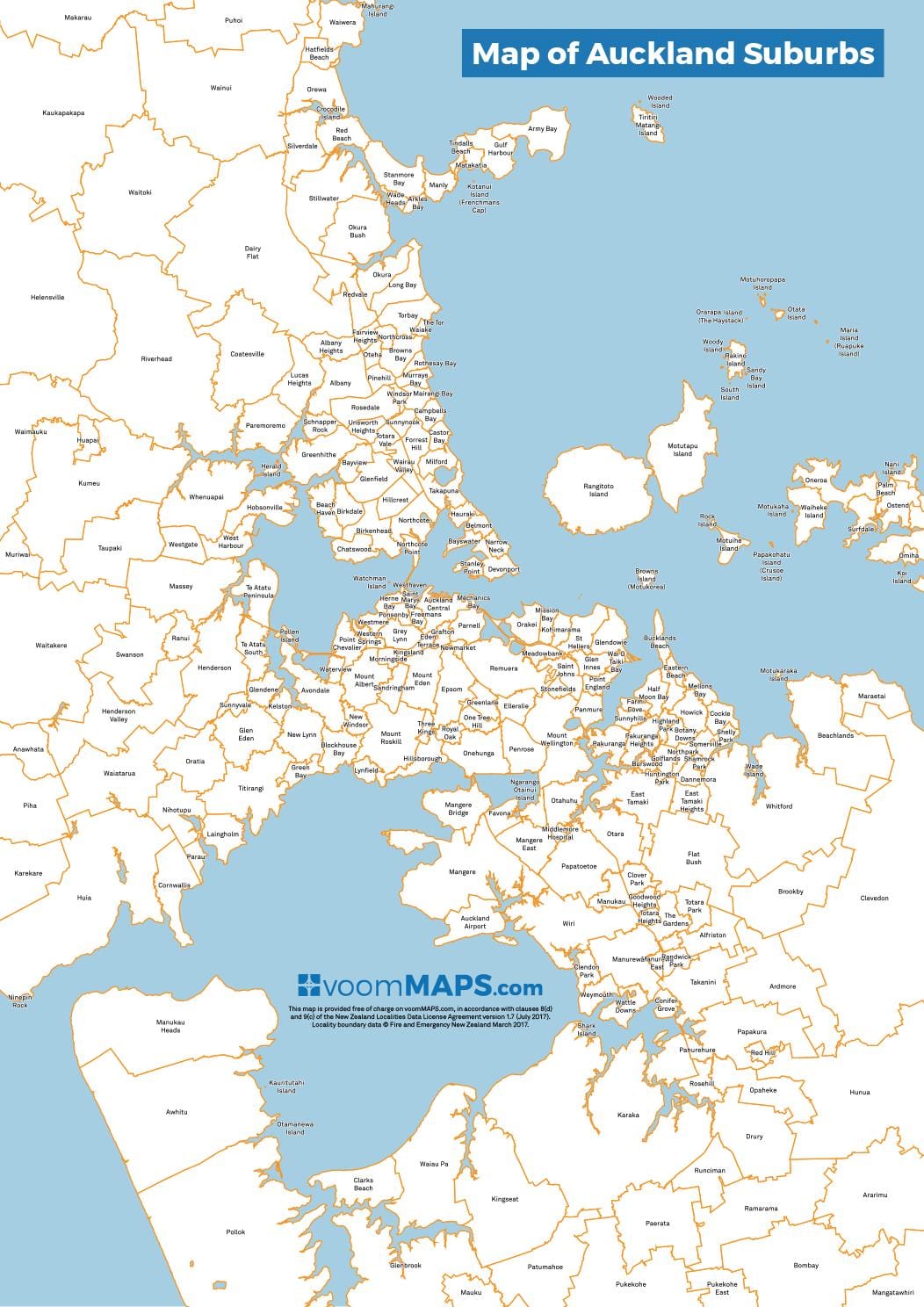 εμφάνιση χάρτη Auckland προάστια